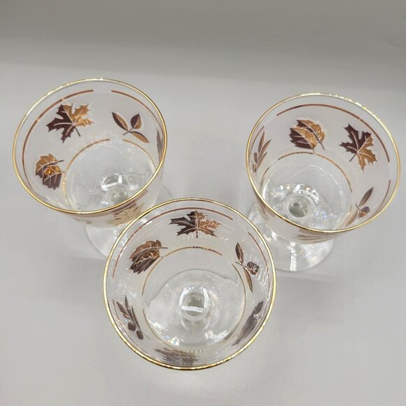 Vintage Libbey Golden Foliage Water Goblets Clear Pedestal Base Set of 3 - Picture 3 of 7